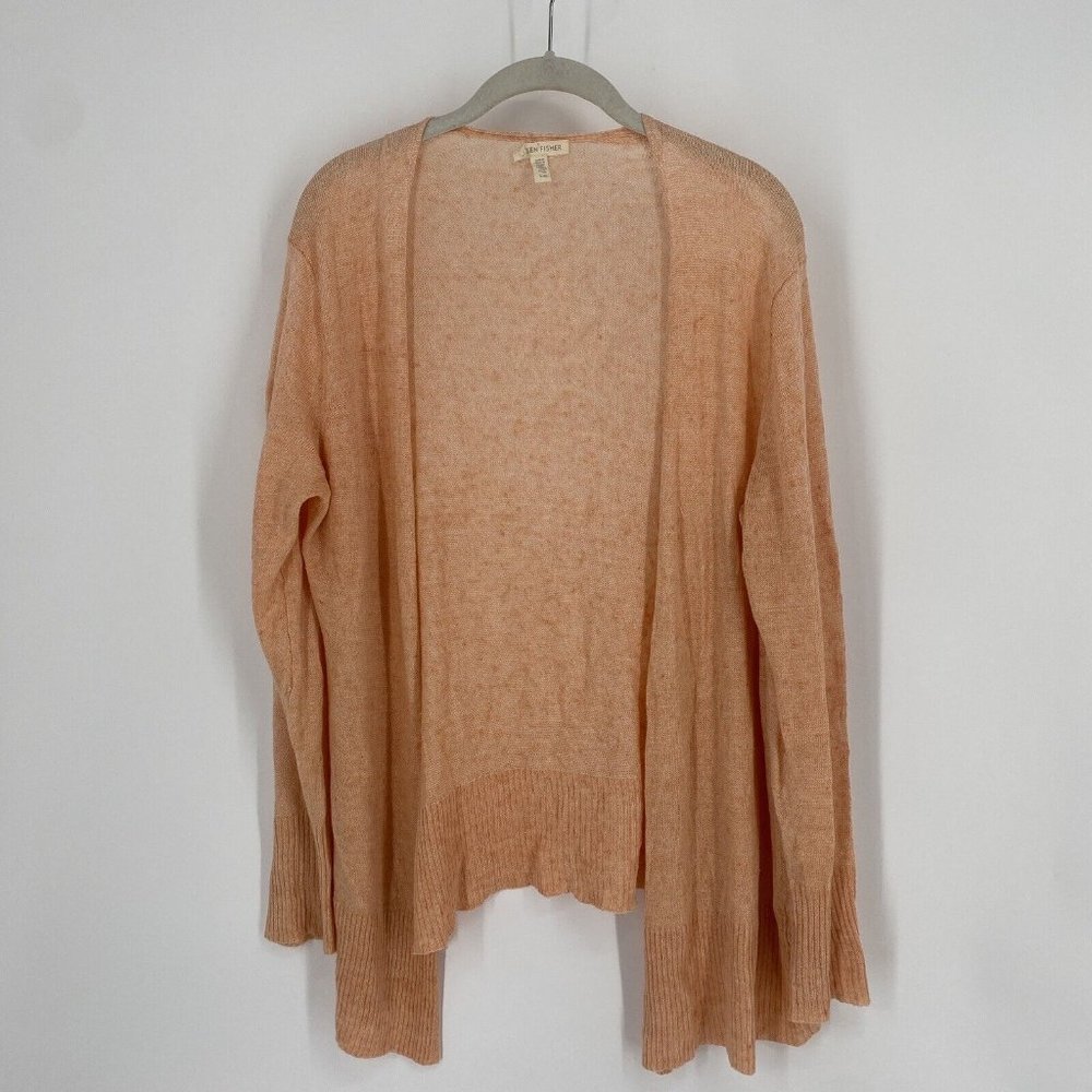 Eileen Fisher Cardigan Women’s large L orange linen open cardigan lightweight